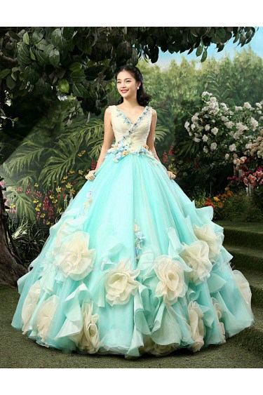 Ball Gown V-neck Prom / Evening Dress with Flower(s)