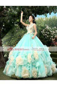 Ball Gown V-neck Prom / Evening Dress with Flower(s)