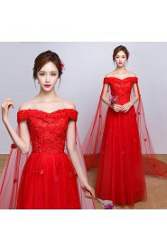 A-line Off-the-shoulder Floor-length Prom / Evening Dress with Flower(s)