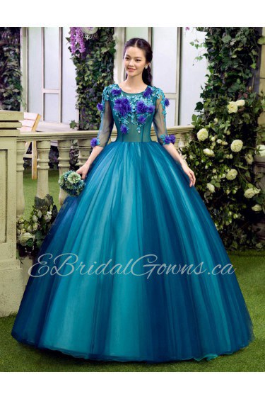 Ball Gown Scoop Prom / Evening Dress with Flower(s)