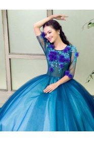 Ball Gown Scoop Prom / Evening Dress with Flower(s)