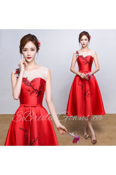 A-line Scoop Tea-length Prom / Evening Dress with Embroidery