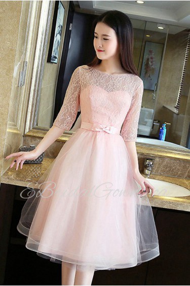 A-line Bateau Knee-length Prom / Evening Dress with Embroidery