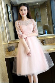 A-line Bateau Knee-length Prom / Evening Dress with Embroidery