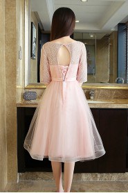 A-line Bateau Knee-length Prom / Evening Dress with Embroidery