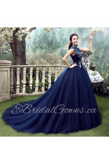 Ball Gown High Neck Prom / Evening Dress with Flower(s)
