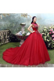 Ball Gown High Neck Prom / Evening Dress with Flower(s)