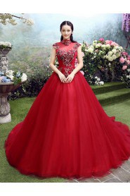 Ball Gown High Neck Prom / Evening Dress with Flower(s)