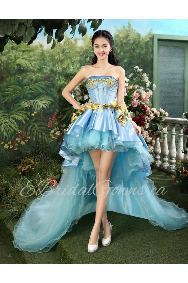 A-line Strapless Asymmetrical Prom / Evening Dress with Flower(s)