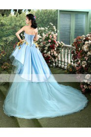A-line Strapless Asymmetrical Prom / Evening Dress with Flower(s)