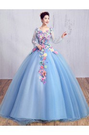Ball Gown V-neck Prom / Evening Dress with Flower(s)