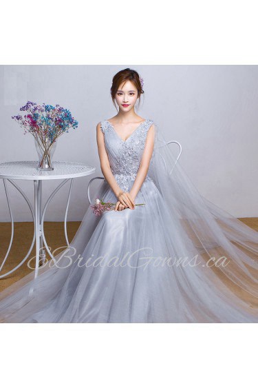 A-line V-neck Floor-length Prom / Evening Dress with Beading