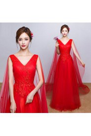 A-line V-neck Floor-length Prom / Evening Dress with Beading