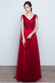 A-line V-neck Floor-length Prom / Evening Dress with Beading