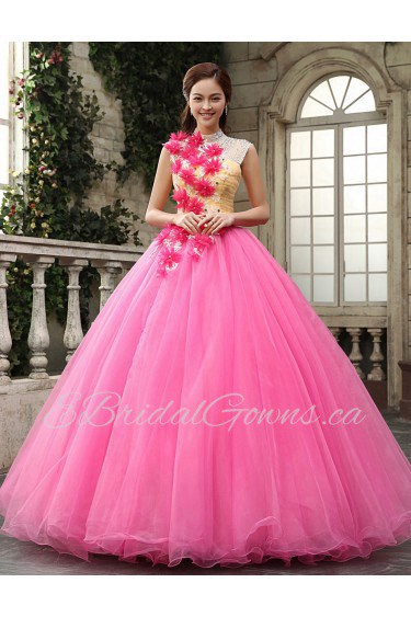 Ball Gown High Neck Prom / Evening Dress with Flower(s)