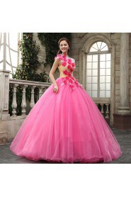 Ball Gown High Neck Prom / Evening Dress with Flower(s)