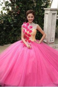 Ball Gown High Neck Prom / Evening Dress with Flower(s)