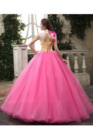 Ball Gown High Neck Prom / Evening Dress with Flower(s)