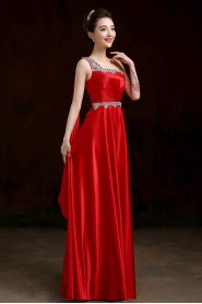 A-line One Shoulder Floor-length Prom / Evening Dress with Crystal