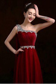 A-line One Shoulder Floor-length Prom / Evening Dress with Crystal