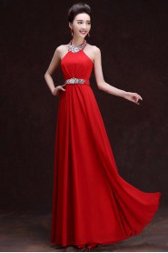 A-line Halter Floor-length Prom / Evening Dress with Crystal