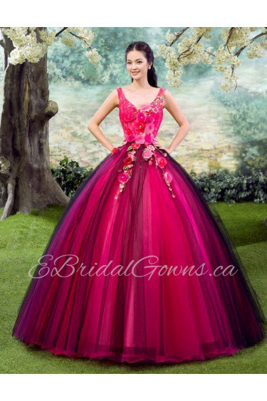 Ball Gown V-neck Prom / Evening Dress with Flower(s)