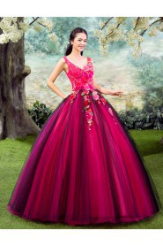 Ball Gown V-neck Prom / Evening Dress with Flower(s)