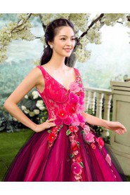 Ball Gown V-neck Prom / Evening Dress with Flower(s)