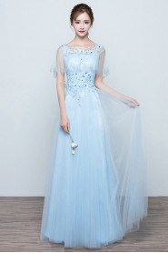 A-line Scoop Floor-length Prom / Evening Dress with Crystal