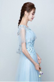 A-line Scoop Floor-length Prom / Evening Dress with Crystal