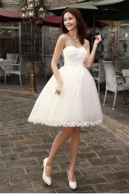 A-line Strapless Knee-length Prom / Evening Dress with Flower(s)