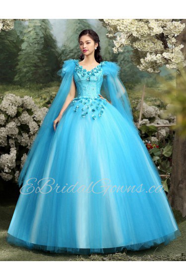 Ball Gown V-neck Prom / Evening Dress with Flower(s)