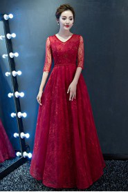 A-line V-neck Floor-length Prom / Evening Dress with Embroidery