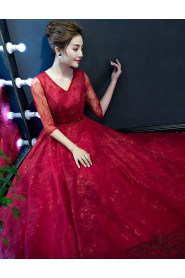 A-line V-neck Floor-length Prom / Evening Dress with Embroidery