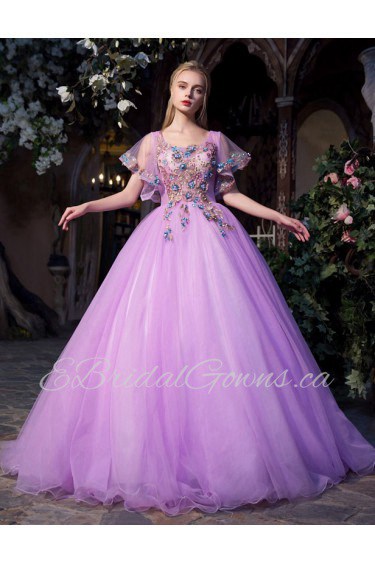 Ball Gown Scoop Prom / Evening Dress with Flower(s)