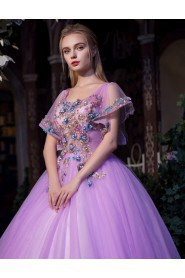 Ball Gown Scoop Prom / Evening Dress with Flower(s)