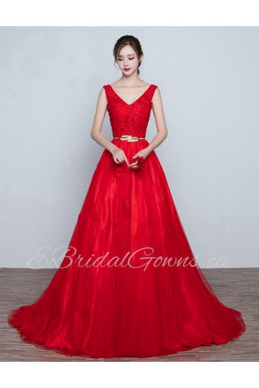 A-line V-neck Prom / Evening Dress with Beading