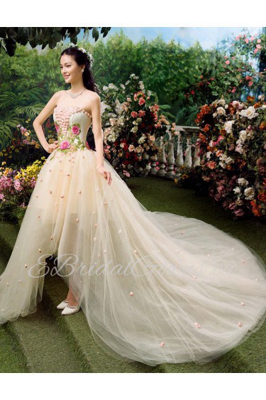 Ball Gown Strapless Asymmetrical Prom / Evening Dress with Flower(s)