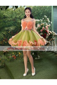 Ball Gown Scoop Short / Mini Prom / Evening Dress with Flower(s)