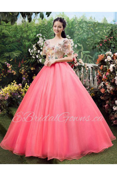 Ball Gown V-neck Prom / Evening Dress with Flower(s)