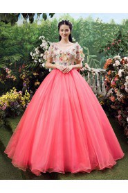 Ball Gown V-neck Prom / Evening Dress with Flower(s)