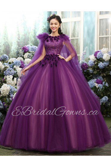 Ball Gown Scoop Prom / Evening Dress with Flower(s)