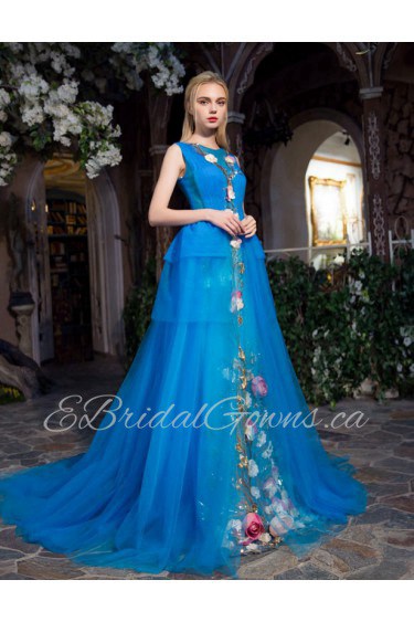A-line Scoop Prom / Evening Dress with Flower(s)
