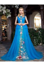 A-line Scoop Prom / Evening Dress with Flower(s)