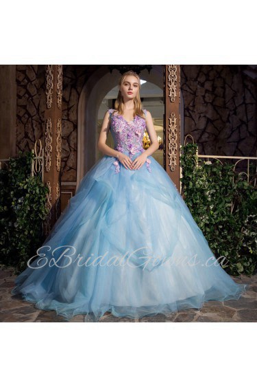 Ball Gown V-neck Prom / Evening Dress with Flower(s)