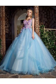 Ball Gown V-neck Prom / Evening Dress with Flower(s)