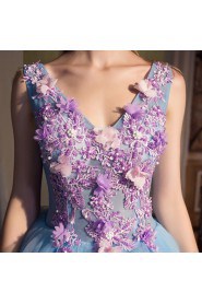 Ball Gown V-neck Prom / Evening Dress with Flower(s)