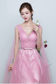 A-line V-neck Floor-length Prom / Evening Dress with Beading