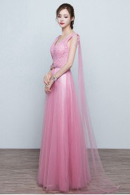 A-line V-neck Floor-length Prom / Evening Dress with Beading