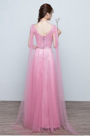 A-line V-neck Floor-length Prom / Evening Dress with Beading